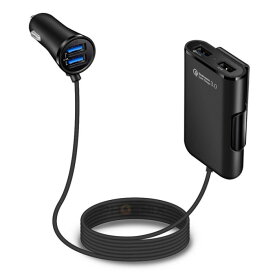 USB4ポート シガーソケット カーチャージャー QC3.0 充電器 QUICK CHARGE 車 急速充電 1.8m 後部座席 バッククリップ スマホ タブレット シガソケ