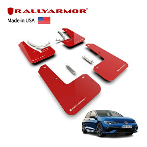 【RallyArmor 正規品】マッドフラップ 泥除け マッドガード フロント リア 1台分 4枚セット ポリウレタン製 レッド RallyArmorロゴ入 22-24y(令和4年1月〜令和6年7月) フォルクスワーゲン ゴルフGTI 22y-