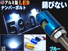 アルミナンバーボルト 青 ブルー LEDナンバーボルト 汎用 防水 バイク LEDナンバー灯ボルト LED内臓ボルト 汎用品 ナンバー灯 ボルト LED