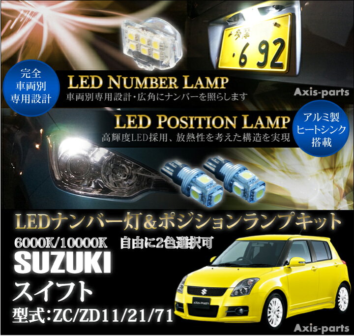 楽天市場 スズキ スイフトswift Zc Zd11 21 77 専用ledナンバー灯ユニット ポジションランプキット 2個1セット3色選択可 高輝度3チップled Sc ａｘｉｓ ｐａｒｔｓ