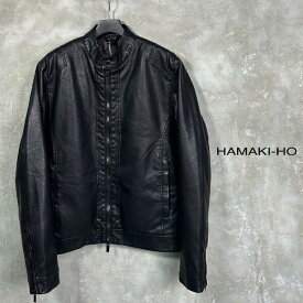 【SALE】HAMAKI-HO / ハマキホ「Fake Leather Single Riders Jacket Black」 2023AW アウター 中綿 ジャケット シングル ライダース ブルゾン ブラック イタリアブランド 大人カジュアル メンズ 2023年 秋冬 新作商品