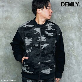 【SALE】DEMILY / デミリー「Camo Knit Bonding Blouson Black」 2023AW 迷彩 アウターニット ジャケット ブルゾン カモフラ ブラック スタンダードフィット 大人カジュアル メンズ 2023年 秋冬 新作商品