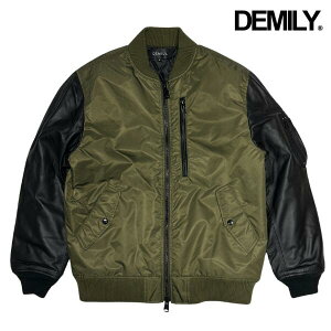 DEMILY �f�~���[�uRam Sheepskin Leather Combi Nylon MA-1 JKT�vBLACK/KHAKI ���U�[�W���P�b�g �{�v�ؑ� �i�C�����c�C�� �ؑ� ���� �L���e�B���O �u���]�� MA-1 �������U�[�R���r �{�v �X�^���_�[�h�V���G�b�g 