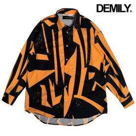 DEMILY / デミリー「Geometric Long Sleeve Shirts Orange」幾何学柄 長袖 シャツ オレンジ×ブラック 大人カジュアル メンズ 2024年 春夏 新作商品