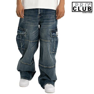 PRO CLUB / �v���N���u�uDenim Cargo Pants Baggy Dark Stone Wash�v�o�M�[ �f�j�� �p���c �W�[�p�� �W�[���Y ���[�Y ���C�h�p���c �J�[�S�p���c �X�g���[�g �~���^���[ �q�b�v�z�b�v ���� B-BOY HIPHOP