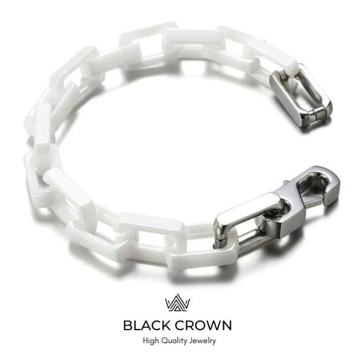 楽天市場】BLACK CROWN「CERAMIC SQUARE CHAIN BRACELET BLACK/WHITE 