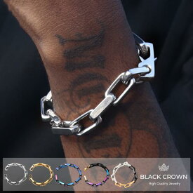 BLACK CROWN「SQUARE CHAIN BRACELET 21.5cm」ブラッククラウン スクエア チェーン ブレスレット BC アクセサリー ステンレス 金属アレルギー 対応 ストリート モード ヒップホップ ファッション プレゼント ギフト メンズ