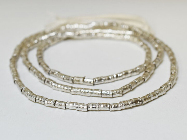 楽天市場】【2305】カレンシルバーハンマー加工丸管型ビーズ一連A(Φ4  