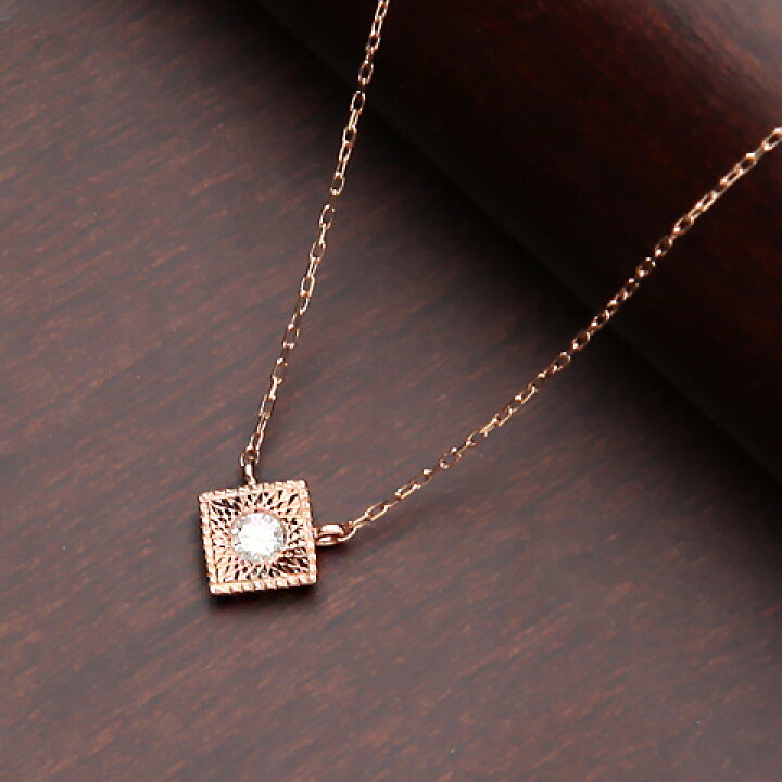 楽天市場】【10金】ダイヤモンドネックレス・スクエア・0.05ct・K10PG 