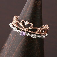 【10金】指輪・リング・ピンキーリング・ティアラ・ハート×クラシカル誕生石リング・重ねづけ・K10PG/WG/YG【送料無料】