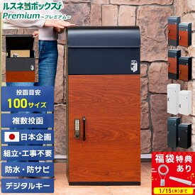 ＼1/16までSALE★最大1,000円クーポン＆福袋特典有／ 宅配ボックス 大容量 補助金 防水 一戸建て用 複数投函 屋外 ルスネコボックス Premium プレミアム セキュリティワイヤー ベース付き 木目 防錆 おしゃれ マンション アパート BOX ポスト マグネット 置き配 ボックス
