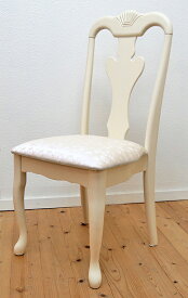 クラシック調 猫脚 ダイニングチェア 優美で華麗な姫系のかわいい椅子 木製チェア クイーンアン アイボリー色 ビニールレザー張 ：ロゼ ダイニングチェア
