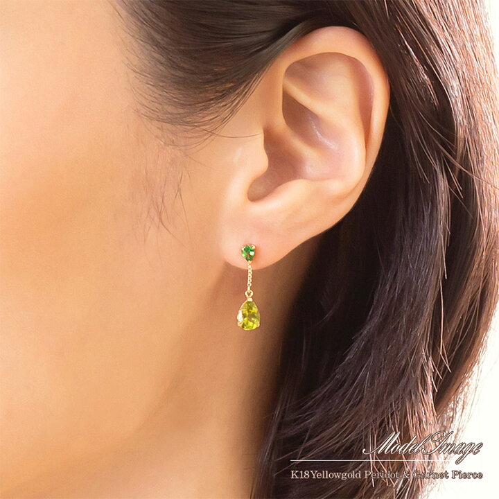 楽天市場】18金 ピアス ペリドット グリーンガーネット 18k K18 