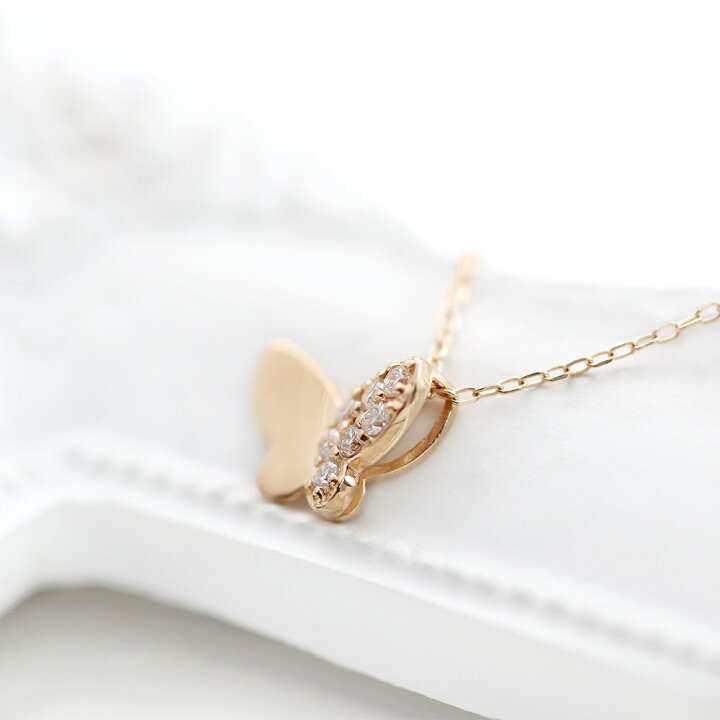 楽天市場】K10 ダイヤモンド ネックレス 10金 蝶 ピンクゴールド 10K  