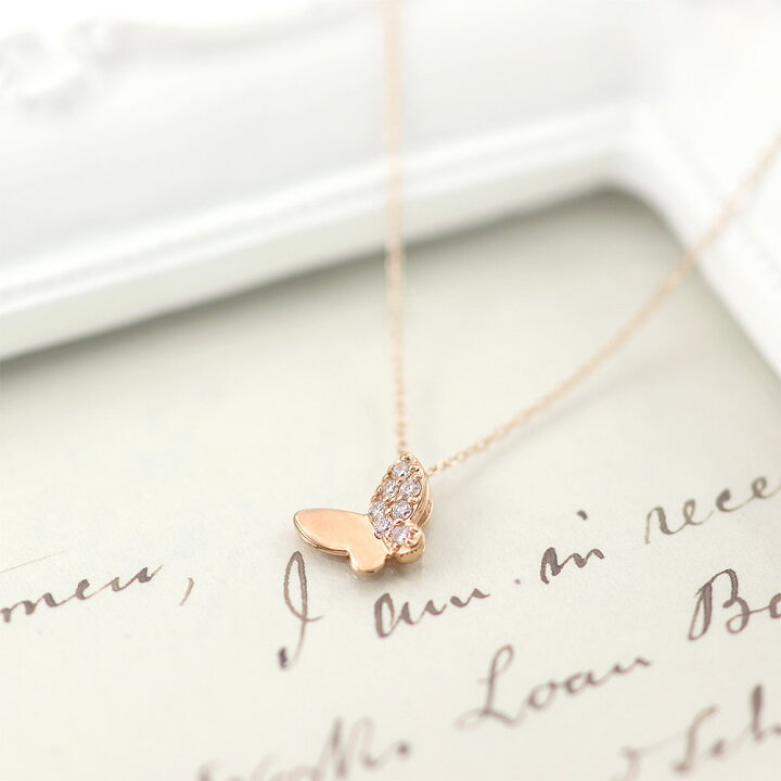 楽天市場】K10 ダイヤモンド ネックレス 10金 蝶 ピンクゴールド 10K  