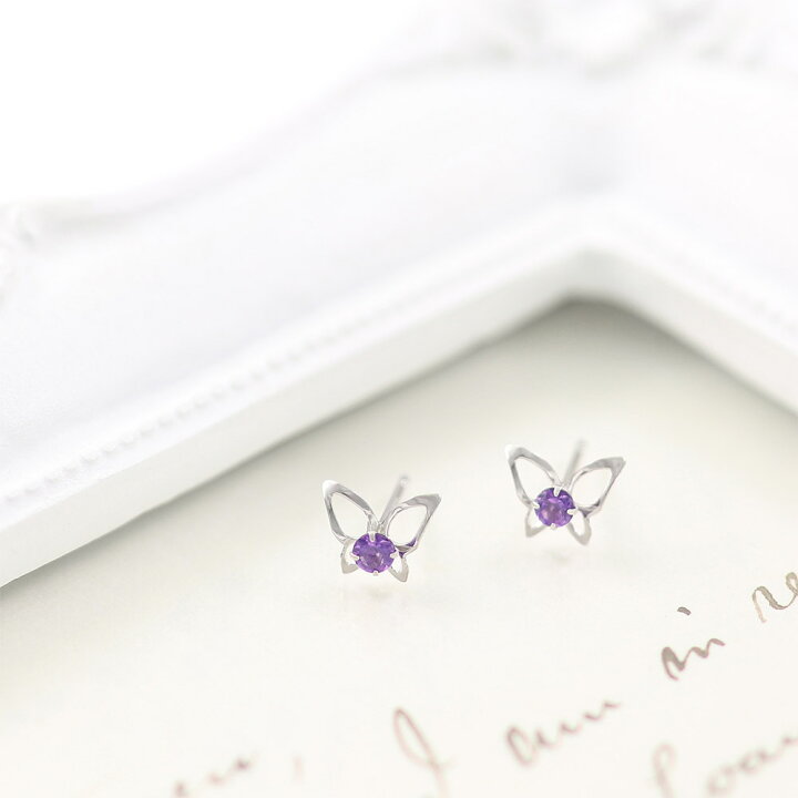 楽天市場】14金 ホワイトゴールド アメジスト バタフライ ピアス 14K  