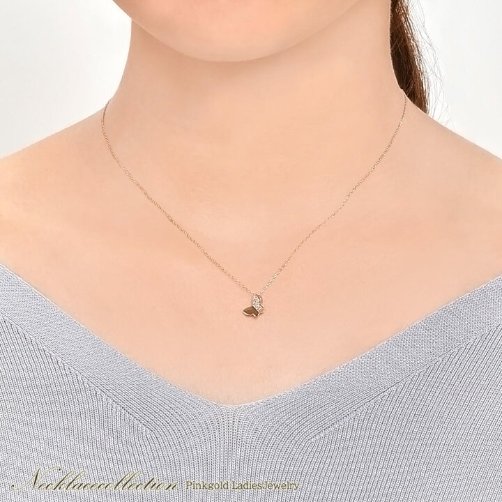 楽天市場】K10 ダイヤモンド ネックレス 10金 蝶 ピンクゴールド 10K  