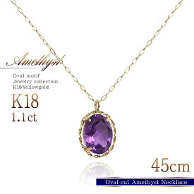 アメジスト ネックレス 天然石 45cm ペンダント ロング 長い 大きい サイズ 18金 イエローゴールド 18k k18 一粒 誕生日 プレゼント 女性 シンプル ギフト 彼女 嫁 妻 記念日 2月誕生石 カラーストーン 宝石 レディース おしゃれ K18YG 大きめ 楕円 本物[ K18 ネックレス ]
