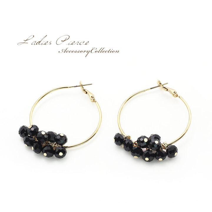 楽天市場】フープピアス ブラック × ゴールド ピアス 黒水晶 フープ 