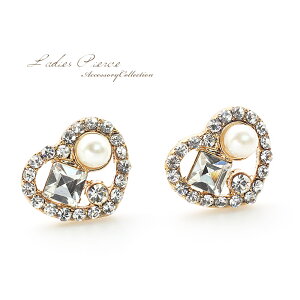 ハートのピアス スタッドピアス プチピアス チタンピアス heart ハート かわいい キラキラ 小さい クリスタル 石 【 ゴールド 鍍金】 パール 金色 gold メンズ men's mens ママ お姉さん 友達 友人