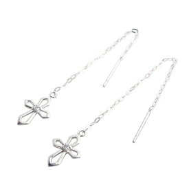 アメリカンピアス k18 ダイヤモンド 18金 チェーン ピアス クロス 十字架 モチーフ 揺れる 18K ゴールド K18 ホワイトゴールド プレゼント 誕生日 お祝い 彼女 嫁 妻 喜ぶ ジュエリー アクセサリー 宝石 本物 ロングピアス 4月誕生石 Pierce 耳飾り [ 18金 ピアス K18 ]