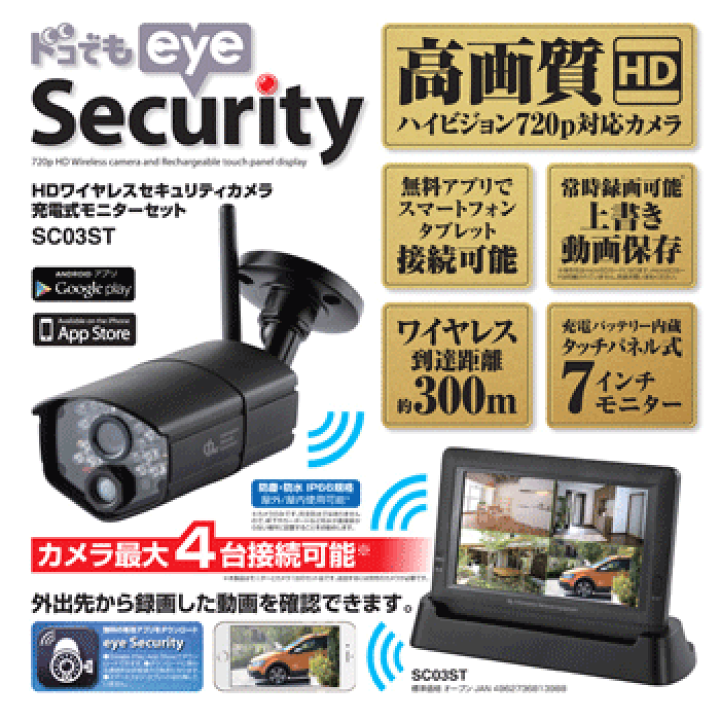 日本アンテナ 防犯カメラ  モニター＆ワイヤレスHDカメラセットSC03ST