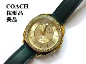 COACH /コーチ ★ボーイフレンド 腕時計 ゴールド＆グリーン 稼働品【中古】【美品】K251219T-06