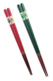 若狭塗箸 ペア　グリーン、レッド　サンライフ 塗箸 天丸暁 ふくろう 23cm/21cm H-05111