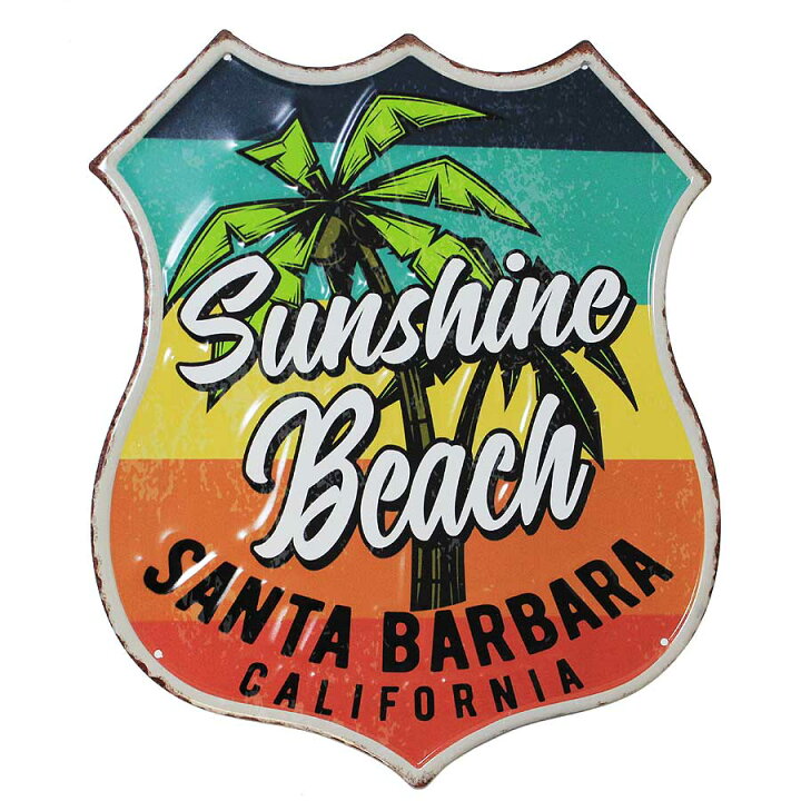 楽天市場 サンシャインビーチ 標識型 カリフォルニア サンタバーバラ エンボス加工 レトロ調 金属製壁飾り メタルプレート アメリカン雑貨 アメリカ雑貨 サインプレート ブリキ 看板 おしゃれ 店舗 カフェ バー サーフィン インテリア ガレージ ポスター アメリカン