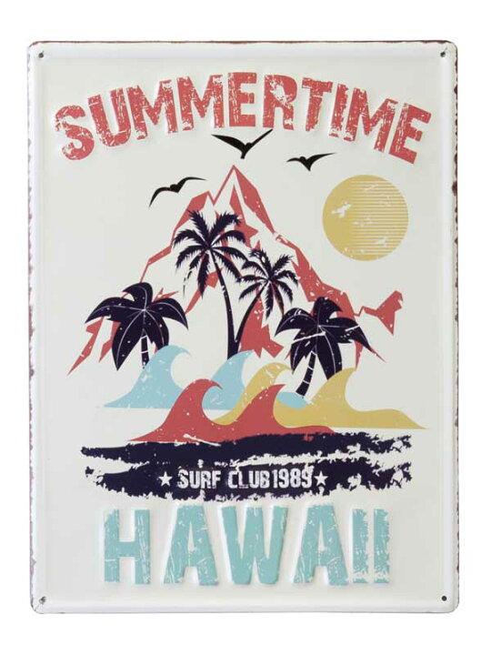 楽天市場】ハワイ SUMMER TIME HAWAII エンボス加工 レトロ調 金属製壁 