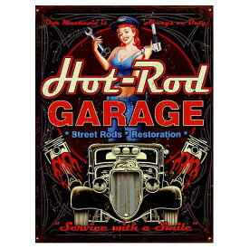 ピンナップガール＆ホットロッド Hot Rod GARAGE レトロ調 アメリカンブリキ看板 アメリカ ブリキ看板 アメリカン雑貨 アメリカ雑貨 サインプレート ティンサイン メタルプレート ガレージ ポスター 看板 おしゃれ カフェ バー 店舗 インテリア★再入荷しました！！