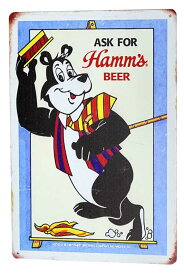 ハムズビール Hamm's BEER ハムズベア レトロ調 ミニサイズ アメリカンブリキ看板 アメリカ ブリキ看板 アメリカン雑貨 アメリカ雑貨 サインプレート メタルプレート バー カフェ 看板 ガレージ ポスター おしゃれ 店舗 インテリア