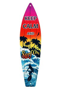 サーファー KEEP CALM SURF ON サーフボード型 アメリカンブリキ看板 アメリカン雑貨 アメリカ ハワイ ハワイアン 雑貨 サインプレート ティンサイン メタルプレート バー カフェ サーフィン お