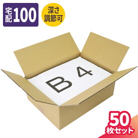 【送料無料】ダンボール 100サイズ 50枚 (380×270×75〜150) 深さ調節可 段ボール 100 ダンボール箱 段ボール箱 B4サイズ 梱包用 梱包資材 梱包材 梱包 B4 宅配100 箱 宅配箱 宅配 引っ越し 引越し ヤマト運輸 ボックス 通販 発送 衣類 収納 本 書類整理 可変式 (5388)