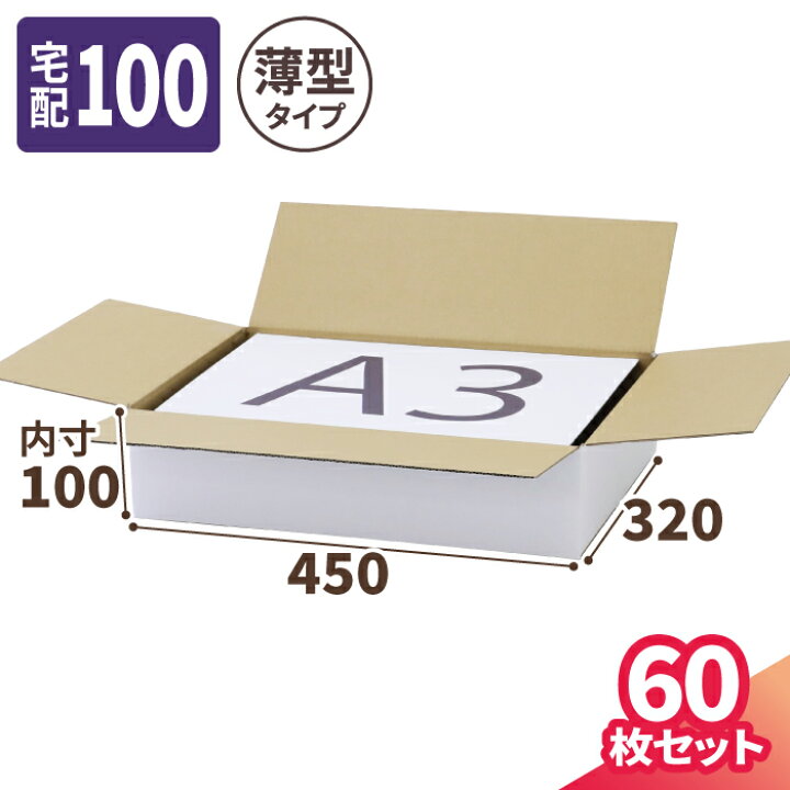 楽天市場 送料無料 薄型 ダンボール 100サイズ A3 白 450 3 100 60枚 ダンボール 100サイズ 段ボール ダンボール箱 段ボール箱 梱包資材 梱包材 梱包 宅配100 箱 A3 宅配箱 宅配 引っ越し 引越し ヤマト運輸 ボックス 収納 白箱 ギフト 薄い 浅型 浅い 5693