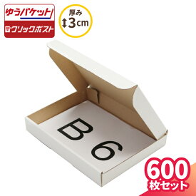 【送料無料】ゆうパケット 箱 3cm B6 600枚 (192×138×27) クリックポスト 箱 ダンボール ゆうパケット 段ボール ダンボール箱 段ボール箱 ゆうメール 梱包 梱包資材 B6 メール便 規格内 定形外 小型 小さい 薄型 アクセサリー メルカリ ハンドメイド 白箱 (5288)