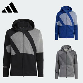 【30％OFF セール】adidas アディダス メンズ ゴルフウェア ジャケット ビックアディダスロゴ ダンボールニット 長袖フルジップフーディー NMJ92 23SS 春夏 レギュラーフィット ジップポケット 伸縮性