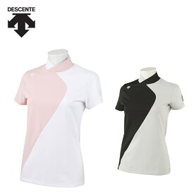 30％OFF セール DESCENTE GOLF デサントゴルフ レディース ゴルフウェア シャツ EXcDRY DTecストレッチベア天切り替えモックネック半袖シャツ DGWVJA20 23SS 春夏 高速ドライ 吸汗速乾 UV CUT UPF50 バイカラー ポリエステル ポリウレタン 送料無料