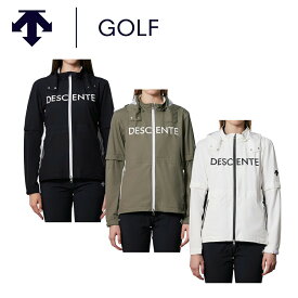 DESCENTE GOLF デサントゴルフ レディース ゴルフウェア レインウェア レインジャケット DGWXJF00 24SS 春夏 耐久はっ水 2WAYストレッチ ロゴプリント 止水ファスナー ゴムスピンドル ナイロン ポリウレタン ポリエステル