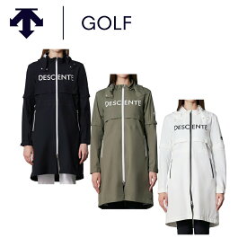 DESCENTE GOLF デサントゴルフ レディース ゴルフウェア レインウェア レインワンピース DGWXJF01 24SS 春夏 耐久はっ水 2WAYストレッチ ロゴプリント 止水ファスナー ゴムスピンドル 収納袋付き ナイロン ポリウレタン ポリエステル