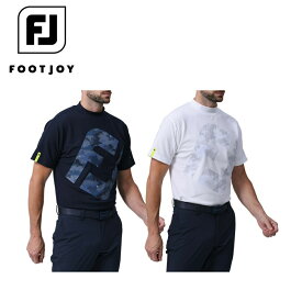 FOOTJOY フットジョイ メンズ ゴルフウェア シャツ ビッグFJロゴ半袖モックネックシャツ 81814 24SS 春夏 吸汗速乾性 UVカット メッシュ素材 FJロゴ カモフラージュパターン ポリエステル ネイビー ホワイト