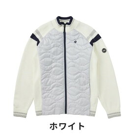 【SS期間中エントリーで店内全品P10倍】【セール】le coq sportif ルコックスポルティフ メンズ ゴルフウェア セーター ハイブリッドセーター QGMWJL56 23FW 秋冬 HEAT NAV 布帛素材 ニット素材 アクリル 毛 ナイロン 牛革 ネイビー ホワイト