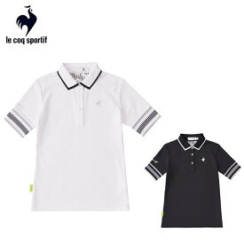 【P5倍】【セール】Le coq sportif ルコック レディース ゴルフウェア シャツ 袖ラメ五分丈シャツ RIJOUME リジューム QGWWJA12 23FW 秋冬 吸汗速乾 ストレッチ UV CUT UPF50 DESCENTE ECO ブラック ホワイト