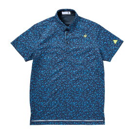 【クリアランスセール】 le coq sportif ルコックスポルティフ メンズ ゴルフウェア シャツ 接触冷感小柄半袖シャツ LG5SHS09M 25SS 春夏 吸汗速乾 ストレッチ性 UV CUT UPF15 通気性 ルースター柄プリント 左袖ワッペン 裾スリット カン止め配色 レギュラー