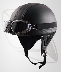 半キャップ ハーフヘルメット LEATHER ブラック(brd-98)（サイズ 58~60cm・SG規格認定・125cc以下対応・ディープサイズ）送料無料