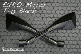 バイク用　バックミラー ブルーミラー（ブラック アルマイト）CNCアルミ ユーロT01　送料無料