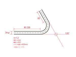 XeXȂpCvi}t[EGL][XgpCvEDIYj34̋ȂpCvB(120° 150° 180°) SUS304 S450mm t1.2mmi{j
