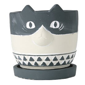 SPICE OF LIFE アニマルプランター キャットA 鉢皿付　北欧風にデザインされたネコの顔がモチーフになったプランター おしゃれなオブジェ 猫 オーナメント 玄関先 ガーデニング 雑貨 置物
