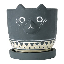 SPICE OF LIFE アニマルプランター キャットB 鉢皿付　北欧風にデザインされたネコの顔がモチーフになったプランター おしゃれなオブジェ 猫 オーナメント 玄関先 ガーデニング 置物