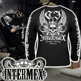 長袖 Tシャツ 服 メンズ ファッション INTERMEX 羽スカル 髑髏 ロンT itm-039 黒 白 ギャング バイカー ライダース バイク乗り B系 HIPHOP系 チカーノ ヤクザ ヤンキー オラオラ系 派手